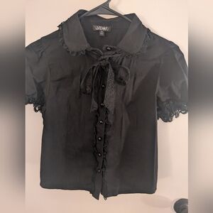 Dolls Kill Black Lace Tie-Front Peter Pan Blouse